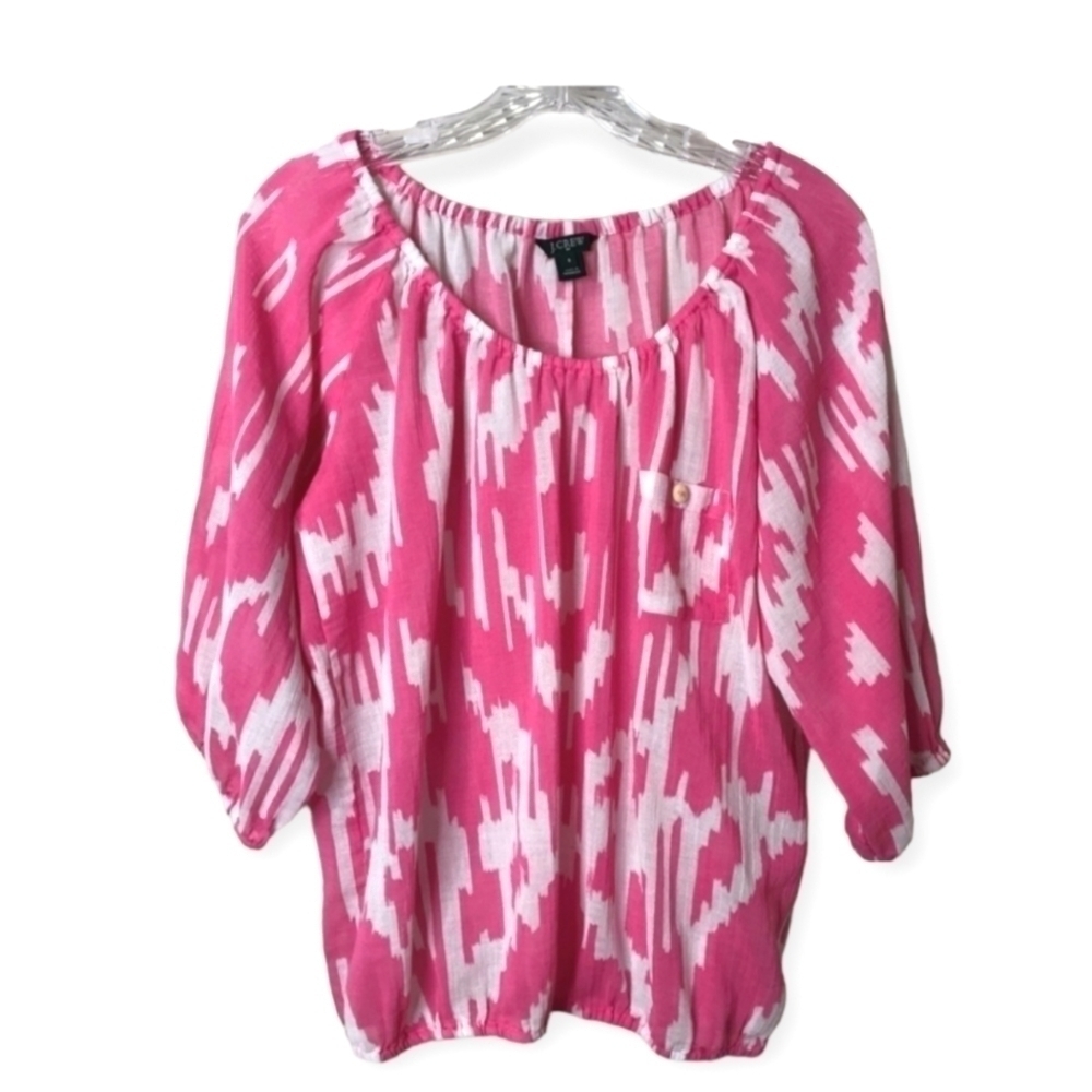J. Crew Pink Ikat Print Gauze Blouse